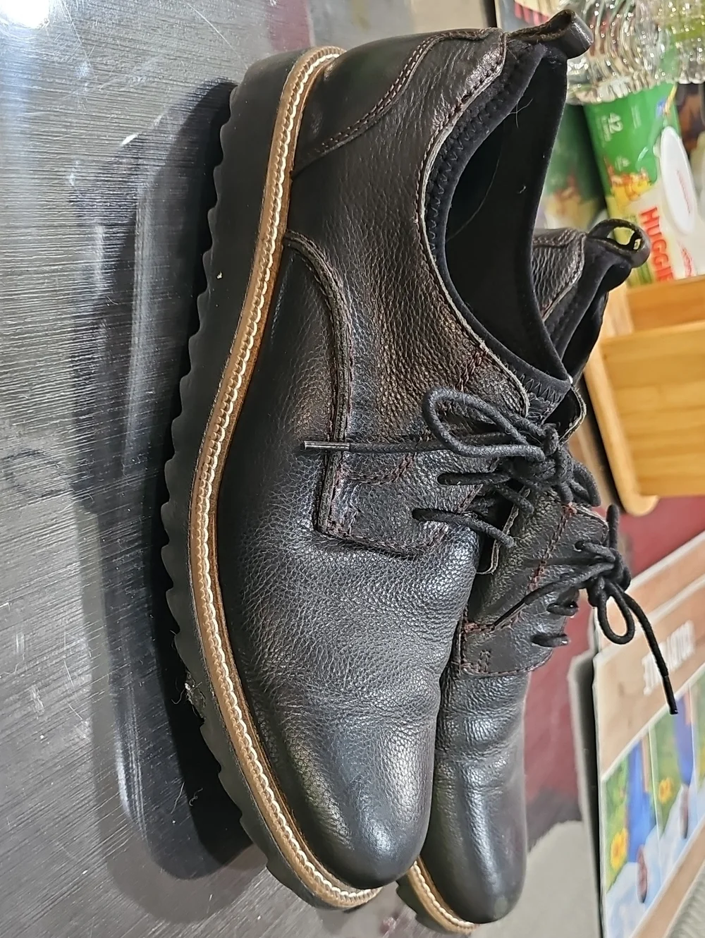 Dockers Black Leather Derbys with Tan Contrast Welt